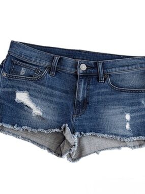 EXPRESS Raw Hem Distressed Jean Shorts - Dark Blue